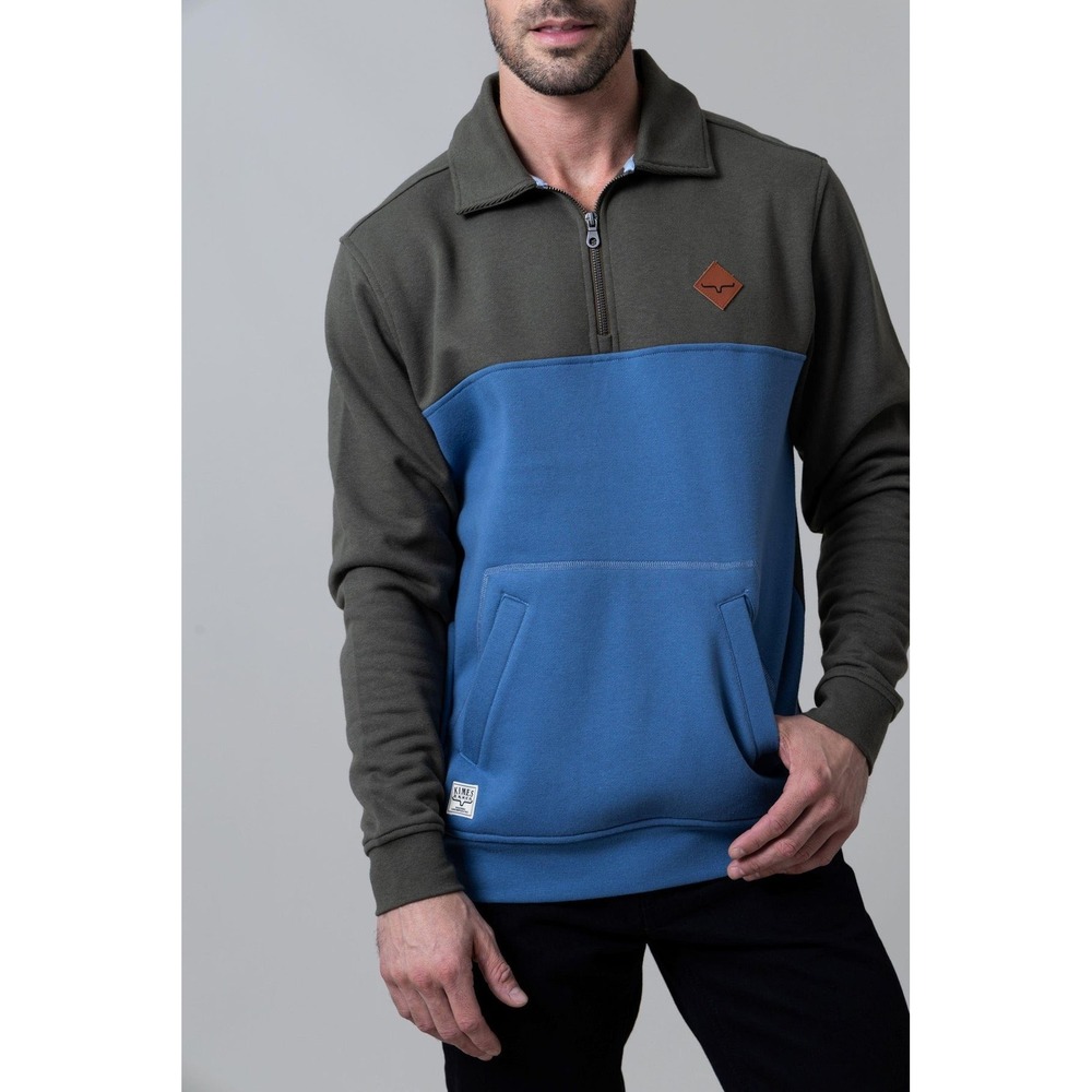 Kimes Ranch Mens Cotton Blend Sweatshirt Diamond Head QZ Large Blue Olive Green